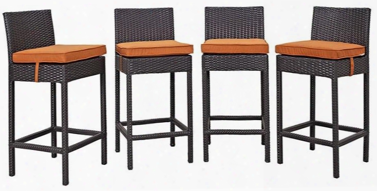 Convene Collection Eei-2218-exp-ora-set 4 Pc Outdoor Patio Pub Set With Synthetic Rattan Weave Construction And All-weather Fabric Cushions In Espresso Orange