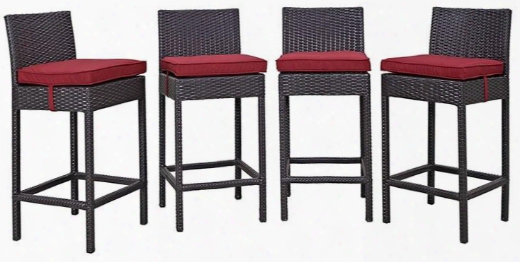 Convene Collection Eei-2218-exp-red-set 4 Pc Outdoor Patio Pub Set With Synthetic Rattan Weave Construction And All-weather  Fabric Cushions In Espresso Red