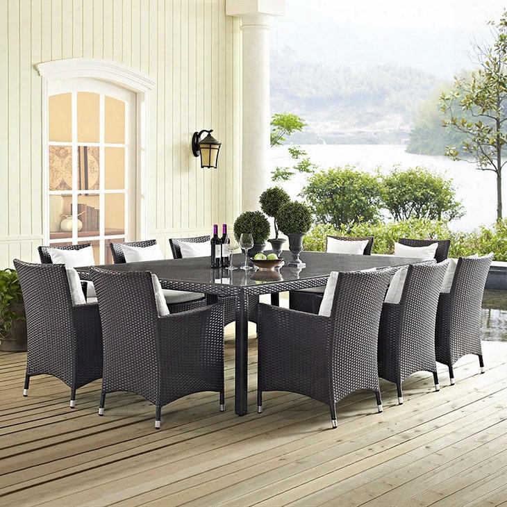 Convene Eei1922exp10ac 11 Pc Patio Set With 90" Dining Table + 10 Armchairs In Espresso And White