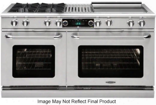 Csb604bggssl 60" Connoisseurian Series Dual Fuel Range With 4 Sealed Burners Grill And 24" Griddle Self Clean Ovens Dual Air-flow Convection Moist Cooking