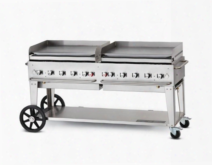 Cv-mg-72 72" Liquid Propane Mobile Griddle With 159000 Btu Capacity Removable Stainless Steel Grease Tray Two 14" Wheels And Two Total Casters In Stainless