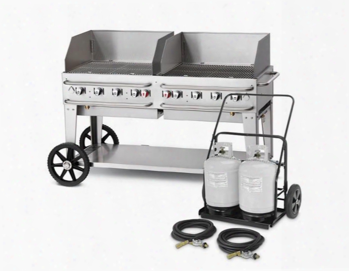 Cvmcc60wgp 60" Liquid Propane Mobile Clubb Grill With 129000 Btu Capacity Wind Guard Bun Racks And Two 14" Wheels And Two Total Lock Casters In Stainless