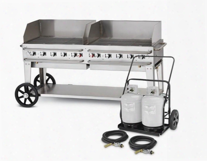 Cvmcc72wgp 72" Cart Tank Liquid Propane Club Grill With 159000 Btu Capacity Wind Guard Two 14" Wheels And Two Total Lock Casters In Stainless