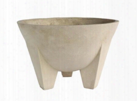 Desert Bowl Collection Pl-r1814b 18" Round Planter With Cast Limestone Construction Simple Design And Supportive Leg Sin Natural