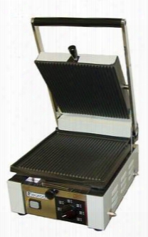 Elio Small Full Top Panini Grill With Cast Iron Plates Heavy Duty Construction In Stainless Steel