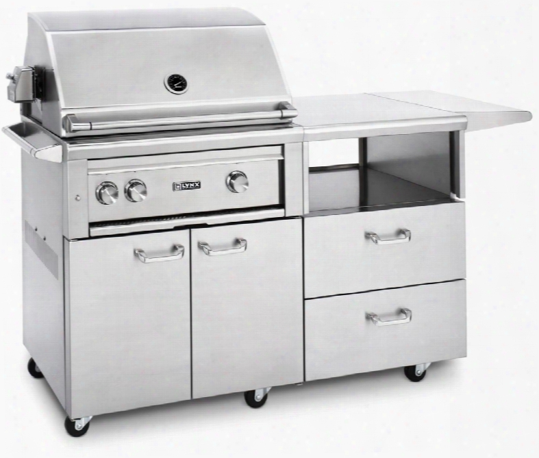 L30asr-mng Professional Series 30" Grill On Mobile Kitchen Cart With 2 Prosear2 Burners And Rotisserie Blue Led Knob Light And Halogen Surface Light In