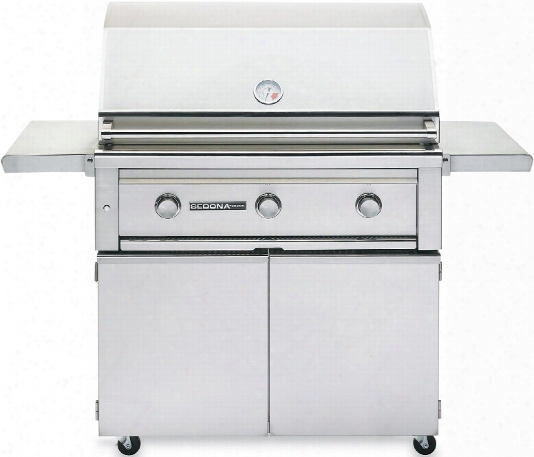 L600psflp Sedona Series 36" Grill With Grill Cart 2 Stainless Steel Tube Burners  And 1 Prosear Burner Blue Led Knob Light And Temperature Gauge In Stainless