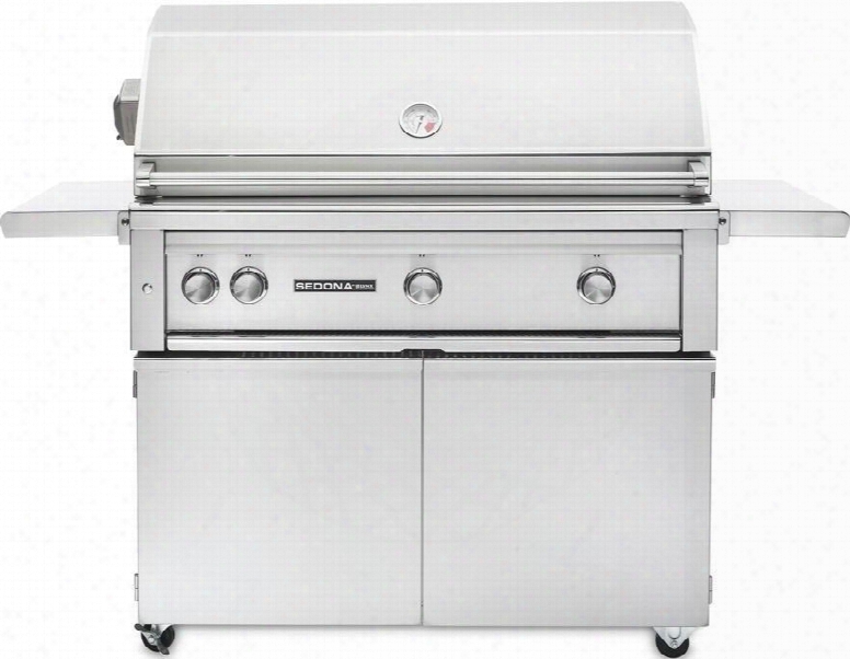 L700psfrlp Sedona Series 42" Grill With Grill Cart 2 Stainless Steel Tube Burners 1 Prosear Burner And Rotisserie Blue Led Knob Light And Temperature Gauge