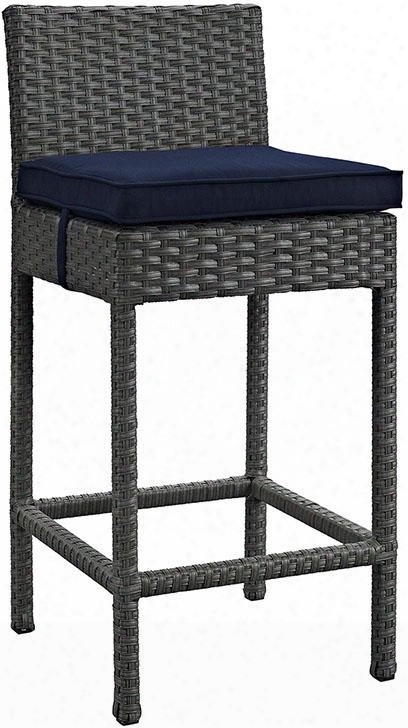 Sojourn Collection Eei-1957-chc-nav 21" Outdoor Patio Wicker Sunbrella Bar Stool With All-weather Fzbric Cushion Synthetic Rattan Weave Material Aluminum