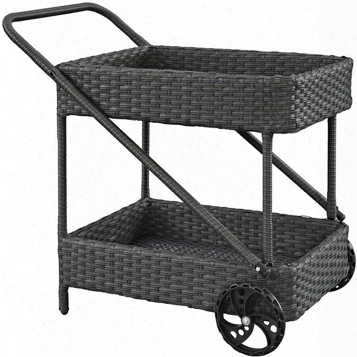 Sojourn Collection Eei-1979-chc 33" Outdoor Patio Beverage Cart With Casters Synthetic Rattan Weave Powder Coated Aluminum Frame Uv And Water Resistant In