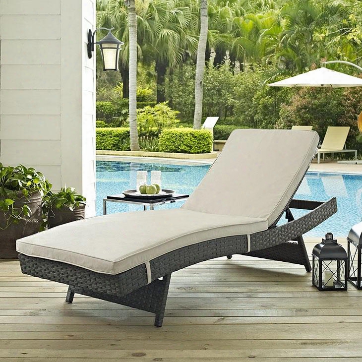Sojourn Collection Eei-1985-chc-bei 78" Outdoor Patio Sunbrella Chaise With Adjustable Recline Powder Coated Aluminum Frame Water And Uv Resistant In Canvas