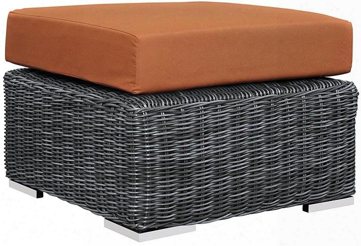 Summon Assemblage Eei-1869-gry-tus 26" Outdoor Patio Sunbrella Ottoman With Stainless Steel Legs Two-tone Synthetic Rattan Weave Uv And Water Resistant In