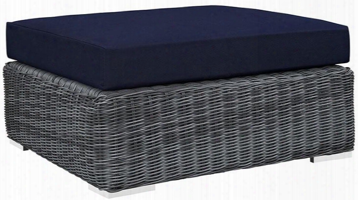 Summon Collection Eei-1875-gry-nav 36" Outdoor Patio Sunbrella Square Ottoman With Stainless Steel Legs Two-tone Synthetic Rattan Weave All-weather Cushion