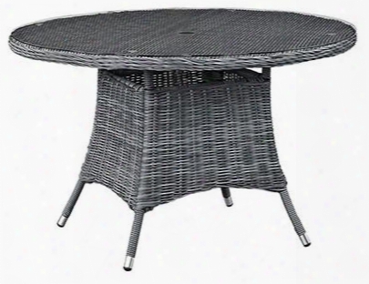 Summon Collection Eei-1940-gry 59" Round Outdoor Patio Dining Table With Tempered Glass Top Umbrella Hole Aluminum Tube Frame Water And Uv Resistant In