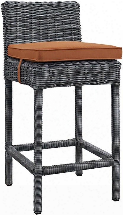 Summon Collection Eei-1960-gry-tus 21" Outdoor Patio Sunbre Lla Bar Stool With All-weather Fabric Cushion Synthetic Rattan Weave Material Aluminum Frame Uv