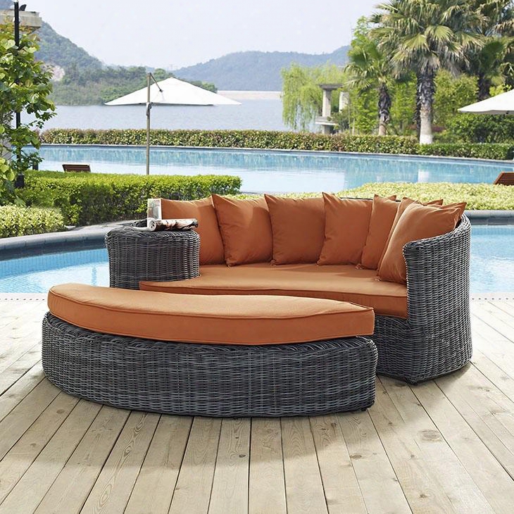 Summon Collection Eei-1993-gry-tus 71" Outdoor Patio Sunbrella Daybed With Adjustable Foot Glide Ottoman Two-tone Synthetic Rattan Weave Uv And Water