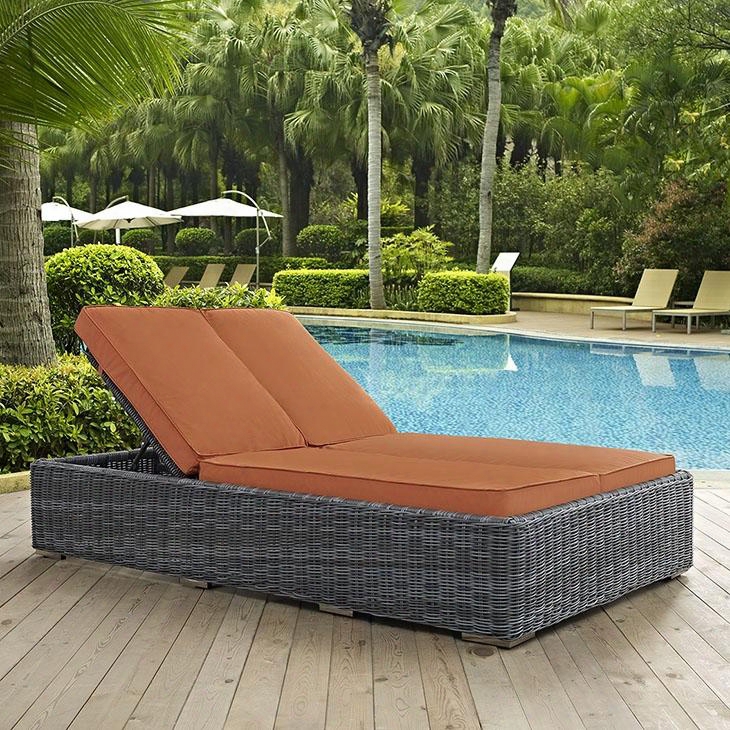 Summon Collection Eei-1994-gry-tus 80" Double Outdoor Patio Sunbrella Chaise With 201 Stainless Steel Legs Two-tone Synthetic Rattan Weave Uv And Water