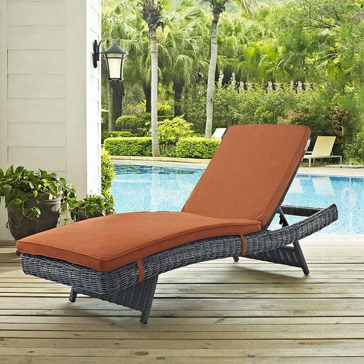 Summon Collection Eei-1996-gry-tus 79" Outdoor Patio Sunbrella Chaise With Adjustable Incline/recline Two-tone Synthetic Rattan Weave Plastic Glides Uv And