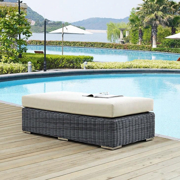 Summon Collection Eei1877grybei Outdoor Patio Sunbrella Rectangle Ottoman With Stainless Steel Legs Two-tone Synthetic Rattan Weave Uv And Water Resistant In