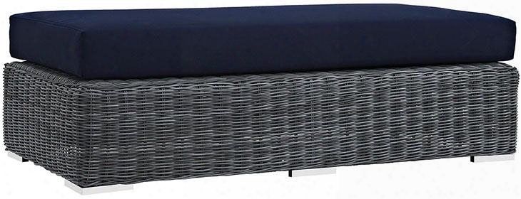 Summon Collection Eei1877grynav Outdoor Patio Sunbrella Rectangle Ottoman With Stainless Steel Legs Two-tone Synthetic Rattan Weave Uv And Water Resistant In