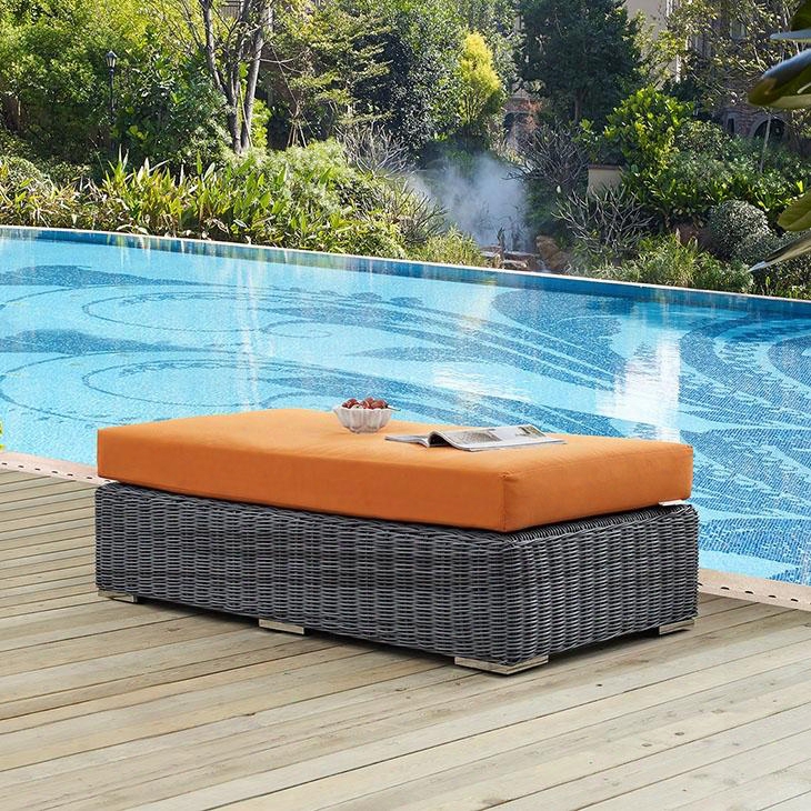 Summon Collection Eei1877grytus Outdoor Patio Sunbrella Rectangle Ottoman With Stainless Steel Legs Two-tone Synthetic Rattan Weave Uv And Water Resistant In