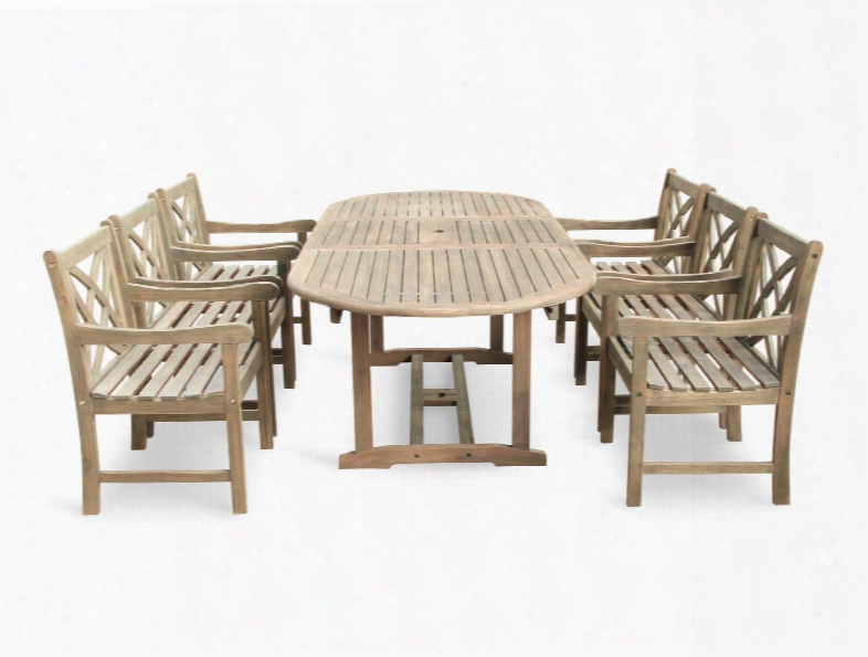 V1296set10 Renaissance Eco-friendly 7-piece Outdoor Hand-scraped Hardwood Dining Set With Oval Extention Table And Arm