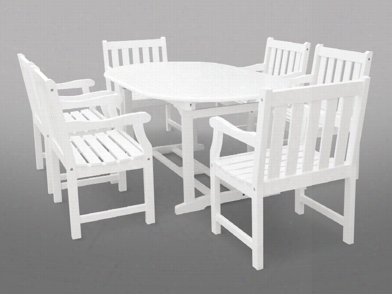 V1335set21 Bradley Eco-friendly 7-piece Outdoor White Hardwood Dining Set With Oval Extention Table And Arm