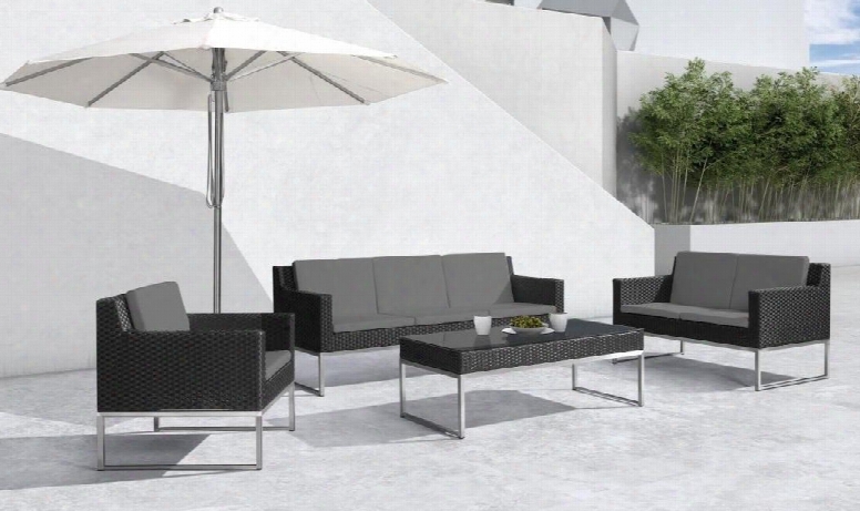 Vgmgcabo Renava Cabo Outdoor 4 Pc Sofa Set With Sofa Loveseat Chair Glass Top Coffee Table Stainless Steel Frame Grey Cushions Upholstery And Weatherproof