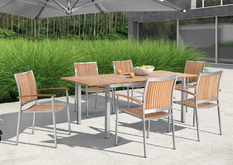 Vgmgvista Renava Vista 7 Pc Outdoor Dining Table Set With 6 Chairs Dining Table 24" Extension Rust Resistant Stainless Steel Base And Weatherproof Material