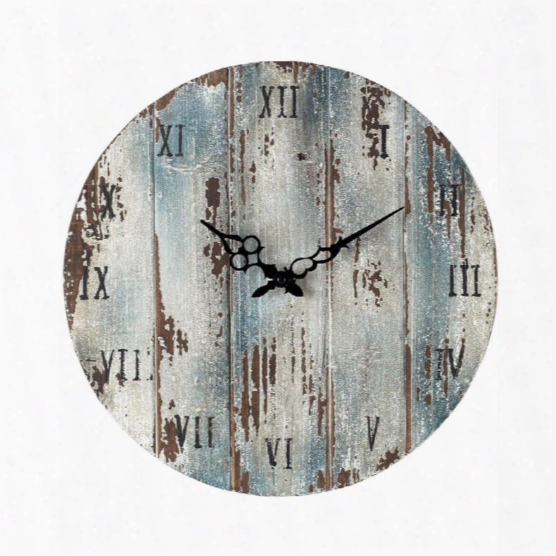 128-1008 16" Outdoor Wall Clock With Roman Numerals Round Shape And Wood Materials In Belos Dark Blue