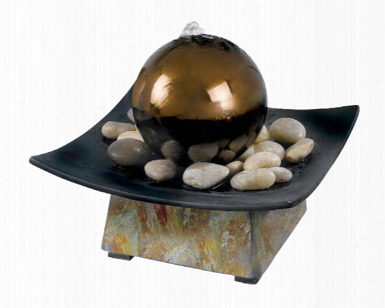 50235sl Sphere Indoor Table Fountain In Natural Green Slate With Copper Finished Ss