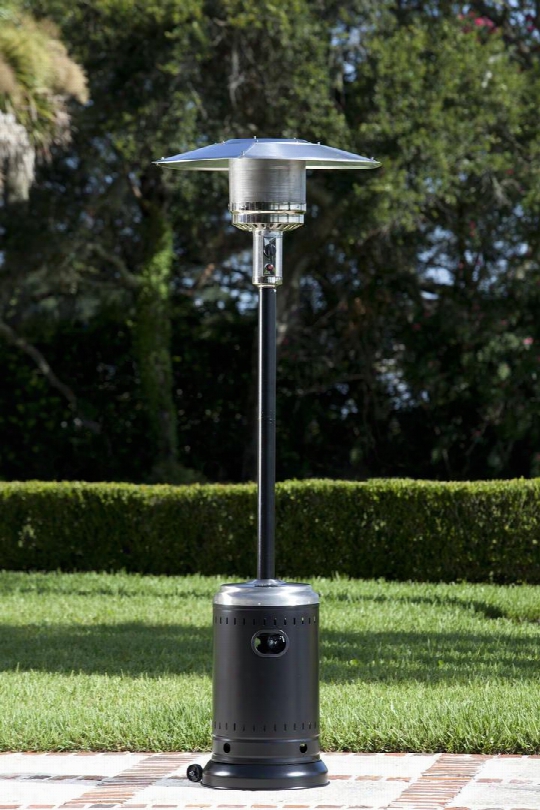61444 Commercial Patio Heater With 46 000 Btu Reliable Piezo Igniter And Safety Auto Shut Off Tilt Valve In Hammer Tone Black And Stainless Steel