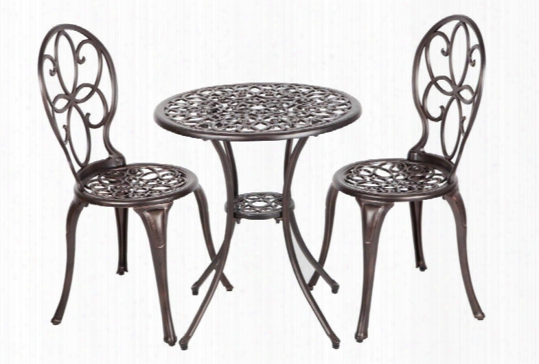 61490 Arria Cast Aluminum 3pc. Bistro Set With Two Chairs And A 23.6" Diameter Table In Antique