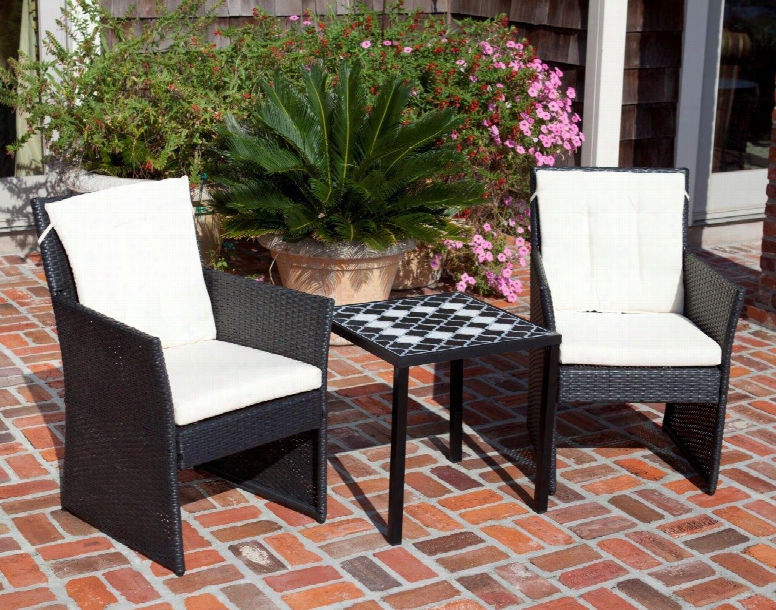 61939 Carmen All Weather Wicker 3pc Bistro Set With Two All Weather Wicker Chairs And A 21" Side