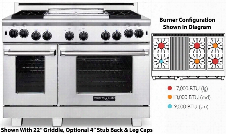 Arr-648grl 48" Cuisine Series Gas Range With 4.4 Cu. Ft. 30" Oven Capacity 2.4 Cu. Ft. 18" Oven Capacity 6 Sealed Burners 11" Grill And Convection Ovens In