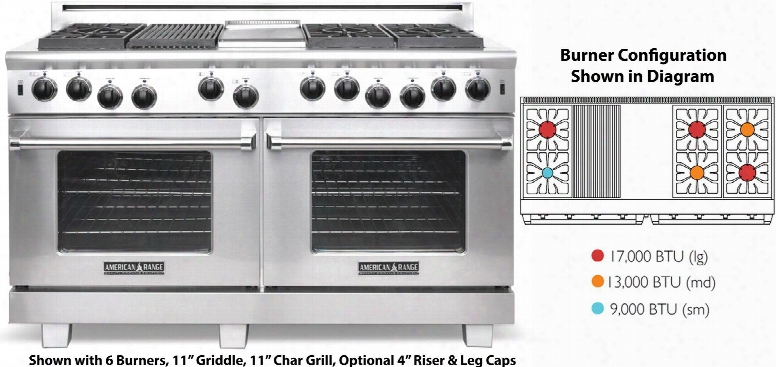 Arr-660gdgrl 60" Cuisine Series Gas Range With Two 4.4 Cu. Ft. Oven Capacity 6 Sealed Burners 11" Griddle And 11" Char-grill. In Stainless Steel: Liquid