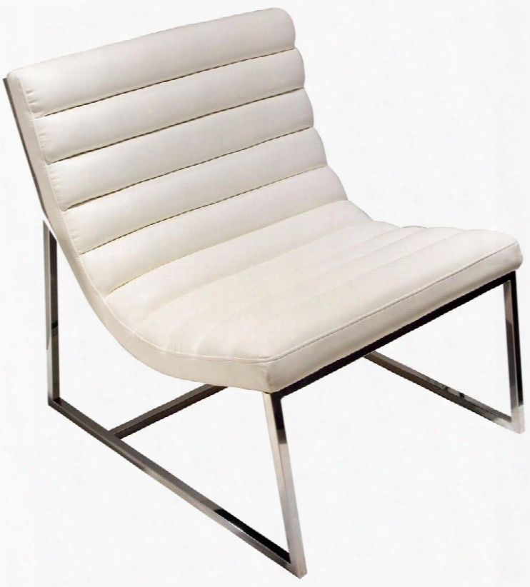 Bardot Bardotchwh 27" Lounge Chair With Channel Tufted Design Sensuous Curves Stainless Steel Frame And Bonded Leather Upholstery In White
