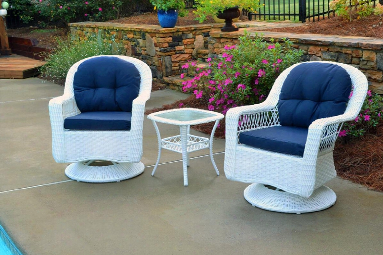 Bil-3pcbistro-white Biloxi 3 Pc Bistro Set With 2 Swivel Gliders 1 Bistro Table Tempered Glass Table Top All-weather Resin Wicker And Durable Powder Coated