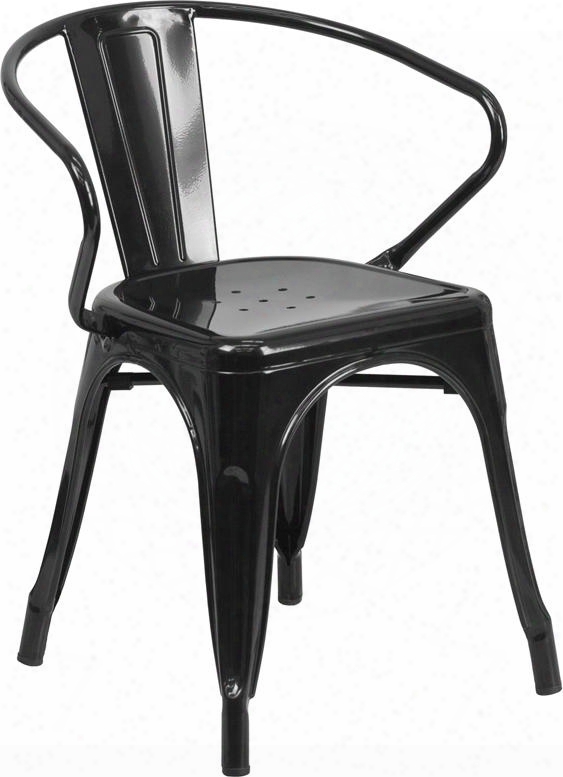 Ch-31270-bk-gg 21.5" Bistro Chair With Integrated Arms Lightweight Design Curved Back Powder Coat Finish And Galvanized Steel Construction In