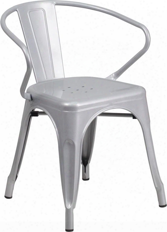 Ch-31270-sil-gg 21.5" Bistro Chair With Integrated Arms Lightweight Design Curved Back Powder Coat Finish And Galvanized Steel Construction In