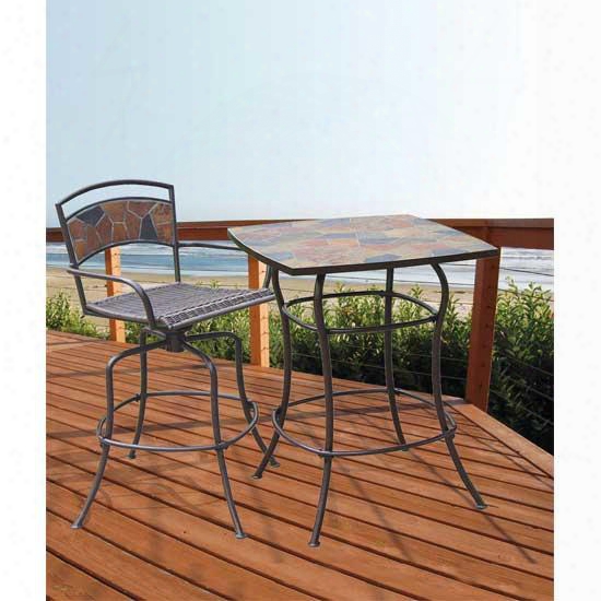 Dm-1340-abs Rock Canyon Bar Table + Bar Stool With Wrought Iron Powder Coated Frame Andn Atural Slate Mosaic