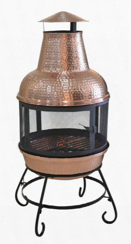 Dm-6554-cc Cape Chiminea With 360 Degree Spark Guard Screen Fire Tool Log Grate And Copper Material In Hand-hammered