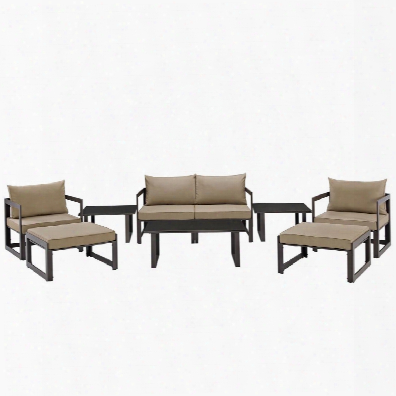 Fortuna Collection Eei-1719-rbn-moc-set 9 Pc Outdoor Patio Sectional Sofa Set With Black Plastic Base Glides Powder Coated Aluminum Frame And Washable