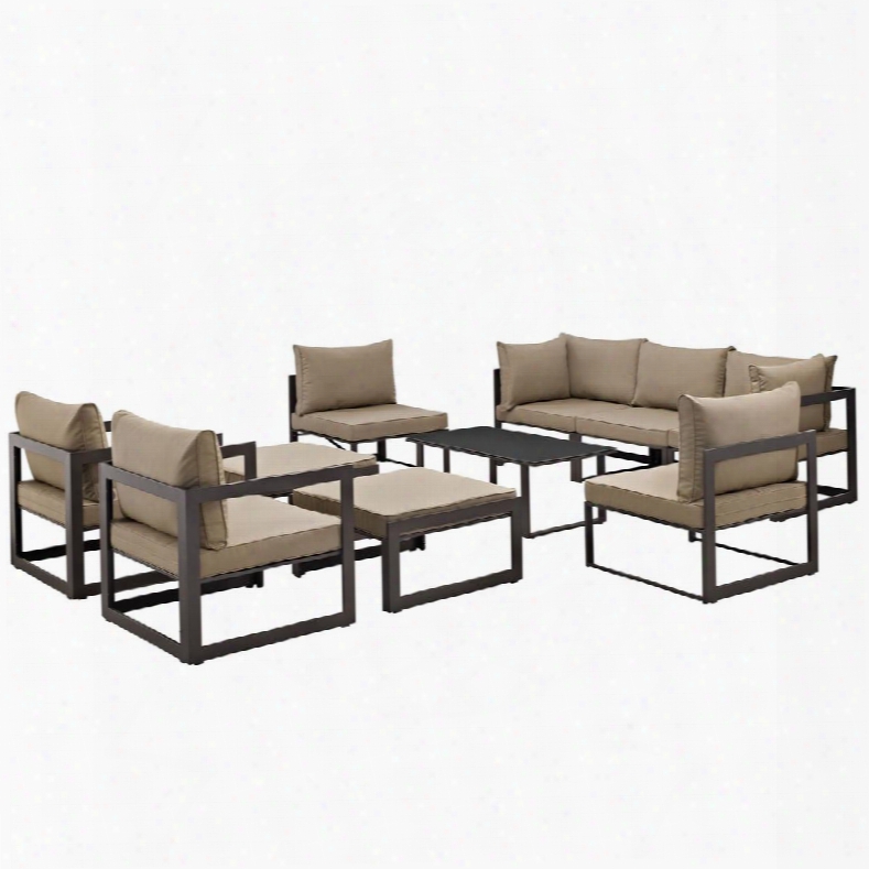 Fortuna Collection Eei-1720-brn-moc-set 10 Pc Outdoor Patio Sectional Sofa Set With Powder Coated Aluminum Frame Washable Polyester Cushion Black Plastic