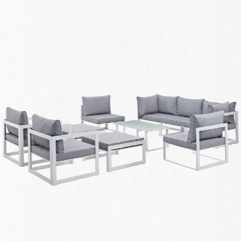 Fortuna Collection Eei-1720-whi-gry-set 10 Pc Outdoor Patio Sectional Sofa Set With Powder Coated Aluminum Frame Washable Polyester Cushion Black Plastic
