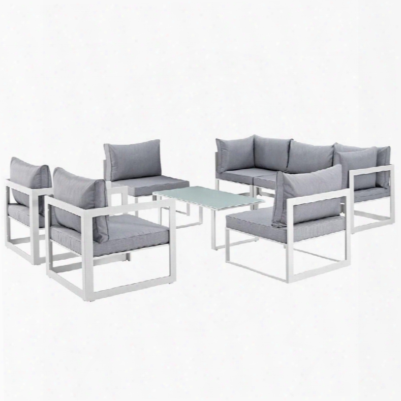 Fortuna Collection Eei-1725-whi-gry-set 8-piece Patio Sectional Sofa Set With 2 Corner Sofa 5 Armless Chairs And Coffee Table In White And
