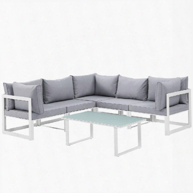 Fortuna Collection Eei-1732-whi-gry-set 6 Pc Outdoor Patio Sectional Sofa Set With Powderc Oated Aluminum Frame Water Resistant Black Plastic Base Glides And