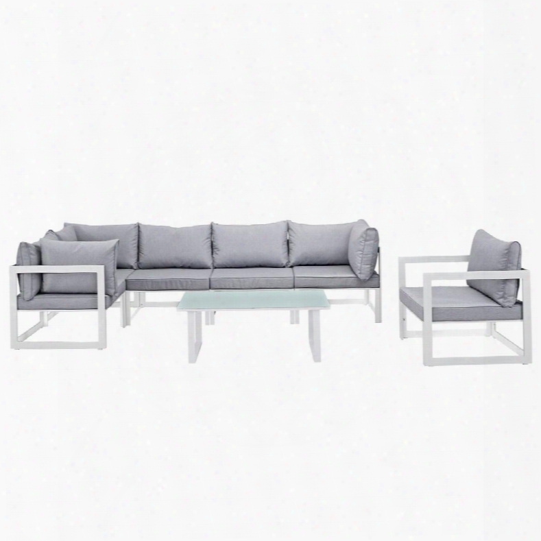 Fortuna Collection Eei-1733-whi-gry-set 7-piece Outdoor Patio Sectional Sofa Set With Coffee Table Single Sofa 3 Corner Sections And 2 Center Sections In