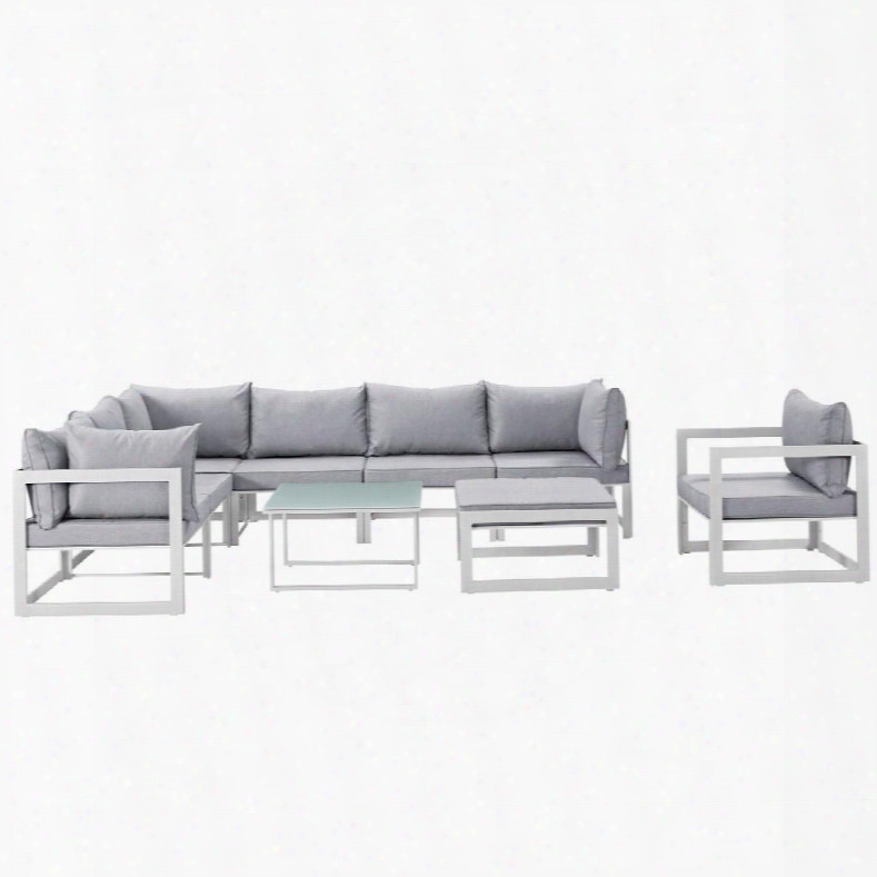 Fortuna Collection Eei-1734-whi-gry-set 9-piece Outdoor Patio Sectional Sofa Set With Ottoman Side Table Single Sofa 3 Center Sections And 3 Corner Sections