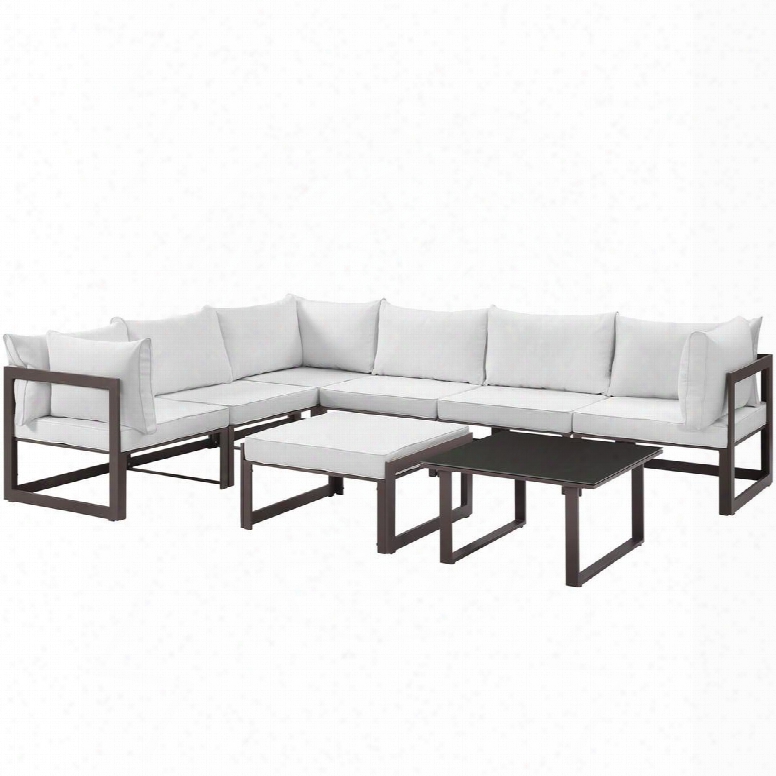 Fortuna Collection Eei-1735-brn-whi-set 8 Pc Outdoor Patio Sectional  Sofa Set With Washable Polyester Cushion Powder Coated Aluminum Frame Water And Uv